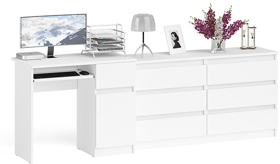 Мори компьютерный стол МС-1 правый + Комод МК1380.6, белый