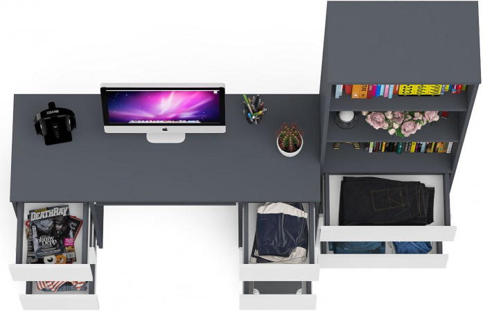 Мори компьютерный стол МС-2 + Стеллаж МСТ600.3, графит/белый