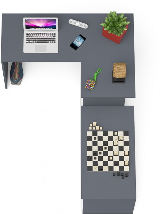 Мори Стол компьютерный МС-16 правый + Тумба МА900.1, цвет графит/белый, ШхГхВ 214,8х84,9х76,6 см., выдвижные ящики справа, НЕ универсальная сборка