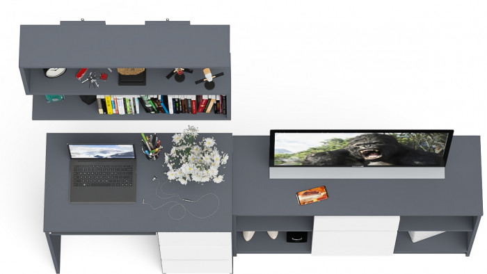 Мори Стол компьютерный МС-6 правый + Тумба МТВ1204.1 + Полка 900, цвет графит/белый, ШхГхВ 210,4х50х209,6 см., НЕ универсальная сборка