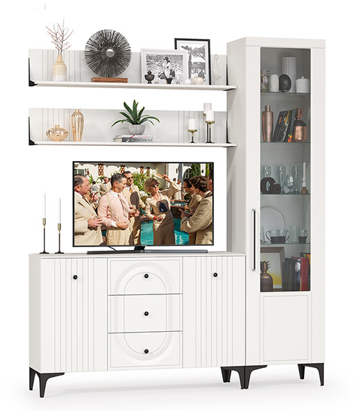 Валенсия Гостиная № 094, ЛДСП белый шагрень/МДФ белый шагрень