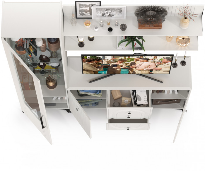 Валенсия Гостиная № 094, ЛДСП белый шагрень/МДФ белый шагрень