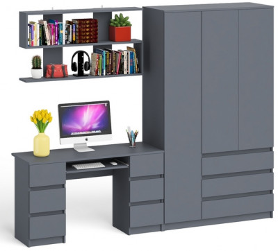 Мори компьютерный стол МС-2 + Шкаф МШ1200.1 + Полка 1200, графит