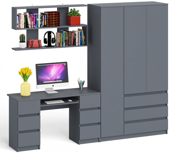 Мори компьютерный стол МС-2 + Шкаф МШ1200.1 + Полка 1200, графит