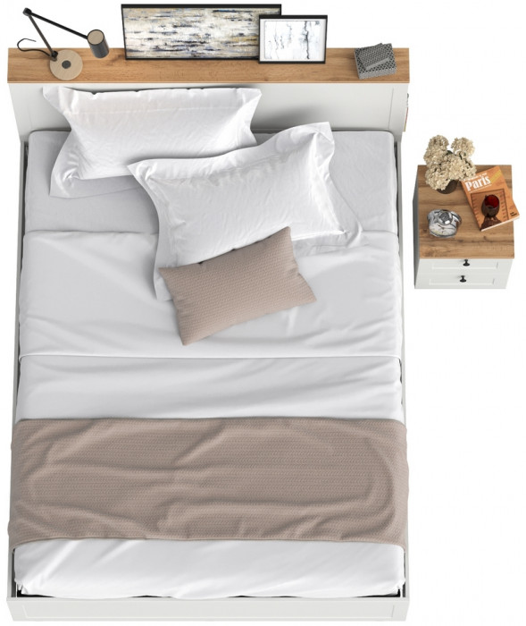 Остин 11.53 Кровать + ортопед + 16.152 Тумба прикроватная, белый шагрень/дуб крафт золотой