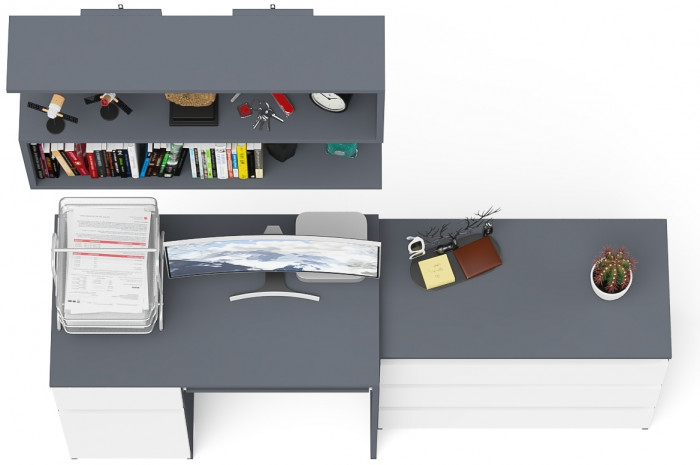 Мори Стол компьютерный МС-1 левый + Комод МК800.1 + Полка 900, цвет графит/белый, ШхГхВ 170,4х50х209,6 см., НЕ универсальная сборка