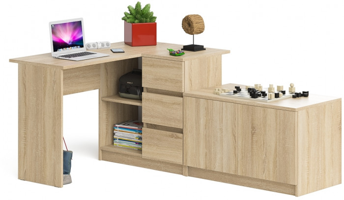Мори Стол компьютерный МС-16 правый + Тумба МА900.1, цвет дуб сонома, ШхГхВ 214,8х84,9х76,6 см., выдвижные ящики справа, НЕ универсальная сборка