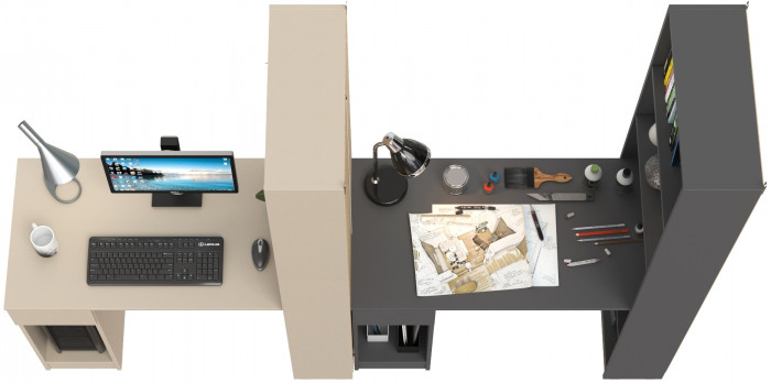 Два Стола письменных Лайт 10.01, сатин/тёмно-серый