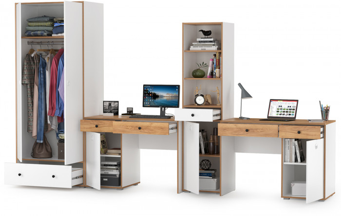 Вуди Компоновка № 29, цвет белый премиум/дуб крафт золотой, ШхГхВ 351х52,7х205 см., универсальная сборка