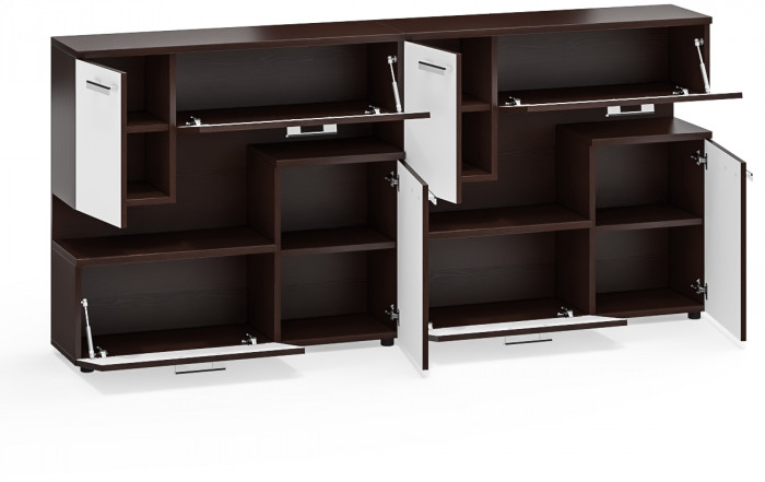 Две тумбы ТВ С-МД-С1-1000, цвет венге/белый шагрень, ШхГхВ 200х30х93 см., НЕ универсальная сборка