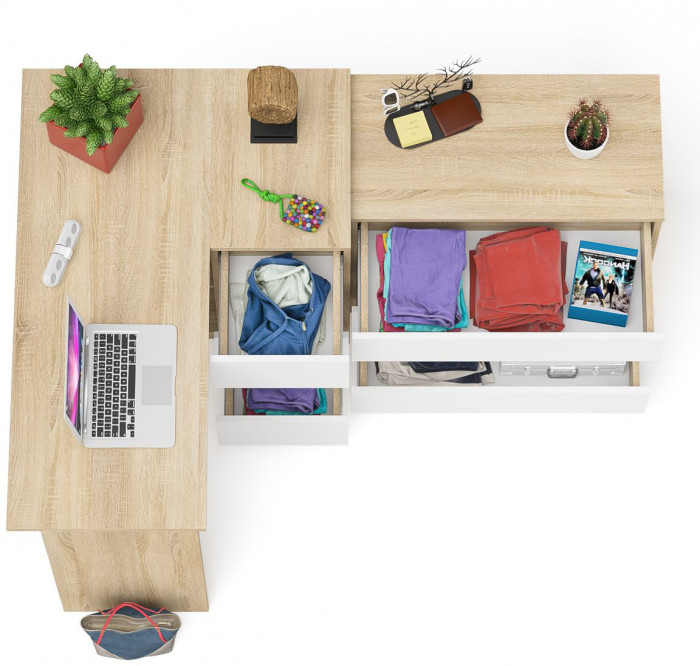 Мори компьютерный стол МС-16 правый + Комод МК800.1, дуб сонома/белый