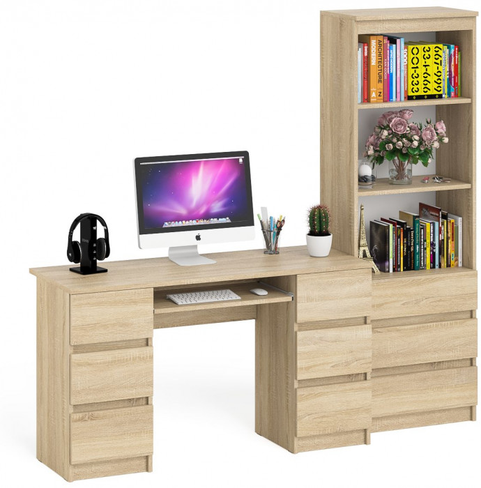 Мори компьютерный стол МС-2 + Стеллаж МСТ600.3, дуб сонома