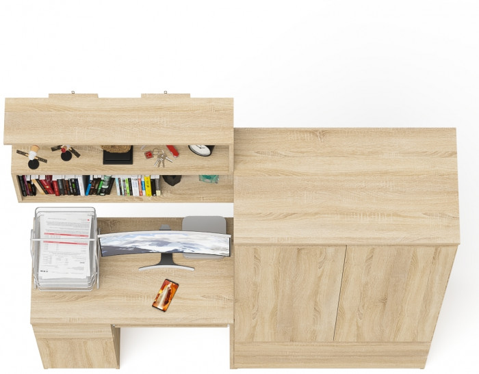 Мори Стол компьютерный МС-1 левый + Шкаф МШ900.1 + Полка 900, цвет дуб сонома, ШхГхВ 180,4х50,4х209,6 см., НЕ универсальная сборка