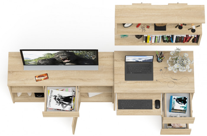 Мори Стол компьютерный МС-6 правый + Тумба МТВ1204.1 + Полка 900, цвет дуб сонома, ШхГхВ 210,4х50х209,6 см., НЕ универсальная сборка