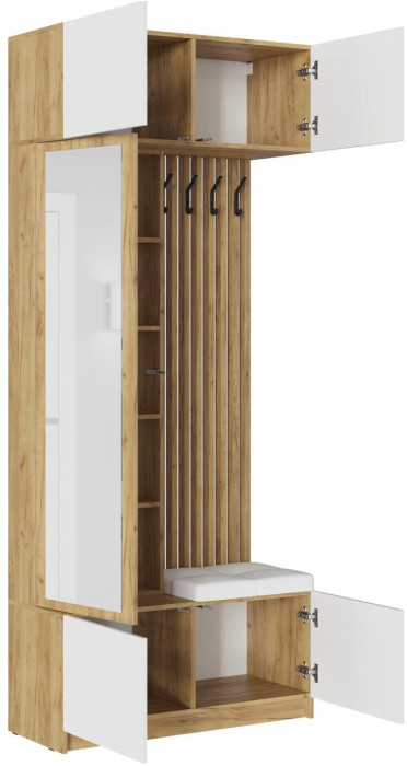 Модульная прихожая Бостон МДФ, крафт золотой/белый глянец (Дуб Крафт Золотой, Белый глянец)