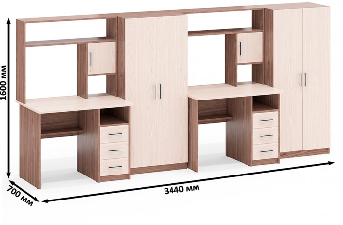 С-МД-СК9 Компоновка № 08, цвет ясень шимо светлый/ясень шимо тёмный, ШхГхВ 344х70х160 см., НЕ универсальная сборка