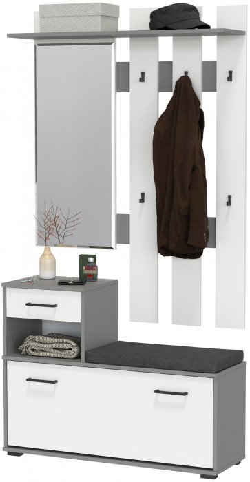Лира ГК Прихожая 1 2-0714+2-3814 Тумба под обувь + Вешалка с зеркалом, графит/белый