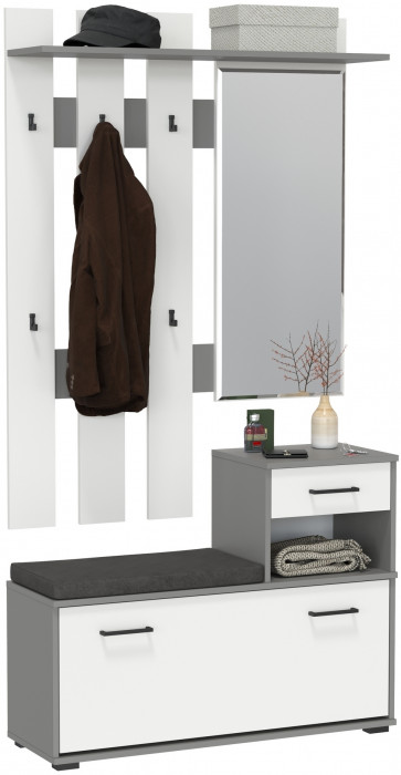 Лира ГК Прихожая 1 2-0714+2-3814 Тумба под обувь + Вешалка с зеркалом, графит/белый