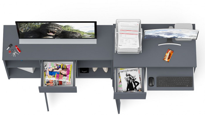 Мори компьютерный стол МС-1 левый + Тумба МТВ1204.1, графит