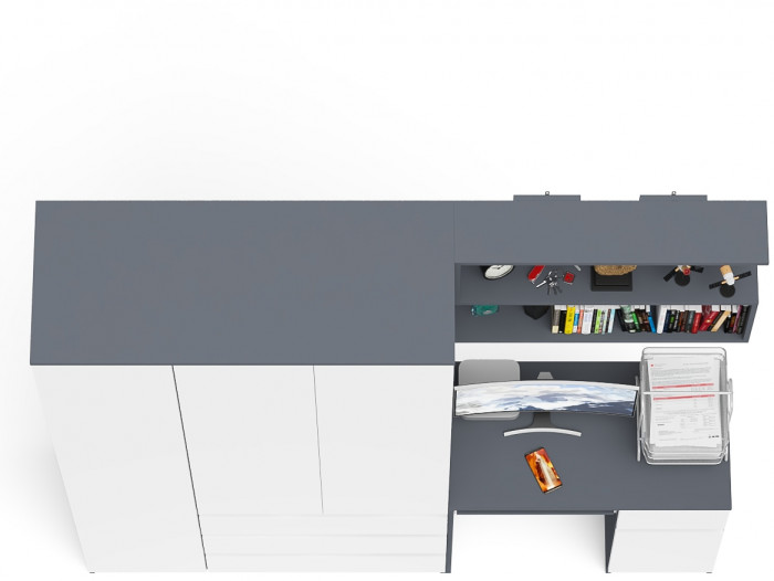 Мори компьютерный стол МС-1 правый + Шкаф МШ1200.1 + Полка 900, графит/белый