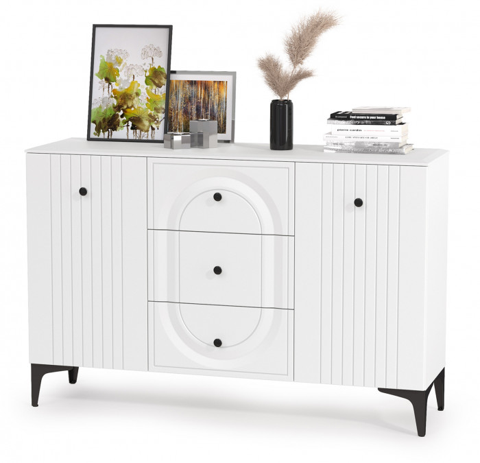 Валенсия Гостиная № 102, цвет ЛДСП белый шагрень/МДФ белый шагрень, ШхГхВ 301,4х38,4х225,2 см., ниша для ТВ 133х38х100 см.