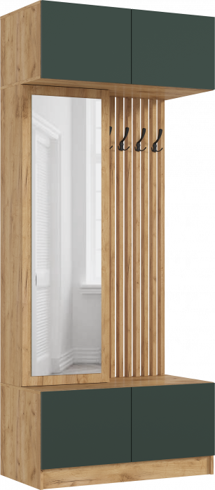 Модульная прихожая Роджина, композиция 1, Дуб крафт/Изумрудный
