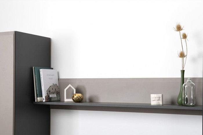 Сидней Комплектация № 049, цвет корпус: антрацит/фасады: МДФ веллюто капучино, ШхГхВ 229,9х41,3х205,2 см., ниша для ТВ 129х41х98 см., универс. сборка