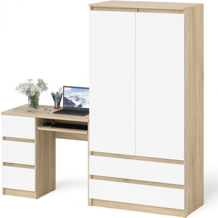Мори Стол компьютерный МС-6 левый + Шкаф МШ900.1, цвет дуб сонома/белый, ШхГхВ 180,4х50,4х179,6 см., выдвижные ящики слева, НЕ универсальная сборка