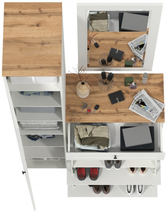 Остин Прихожая 22, цвет белый шагрень/дуб крафт золотой, ШхГхВ 120х54,3х229,6 см., универсальная сборка