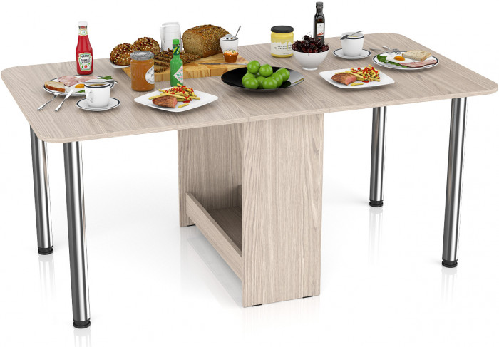 Стол-книжка обеденный МД-СО-04, ясень шимо светлый/ножки хром