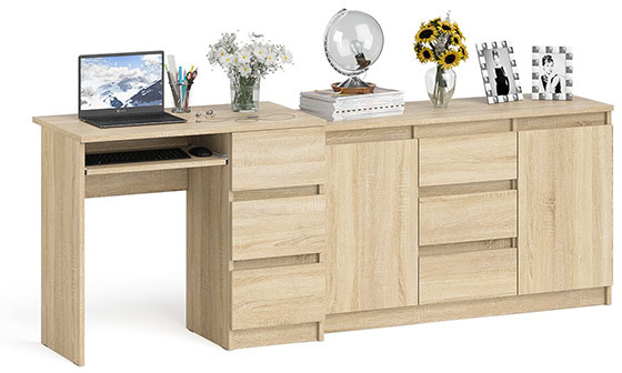 Мори компьютерный стол МС-6 правый + Комод МК1200.3, дуб сонома