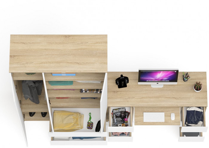 Мори Стол компьютерный МС-2 + Шкаф МШ1200.1, цвет дуб сонома/белый, ШхГхВ 255,8х50,4х209,6 см., универсальная сборка