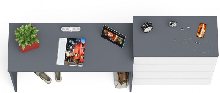 Мори Стол письменный МСП1200.1 + Комод МК800.4, цвет графит/белый, ШхГхВ 200,8х50х94 см., универсальная сборка