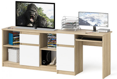 Мори компьютерный стол МС-1 левый + Тумба МТВ1204.1, дуб сонома/белый