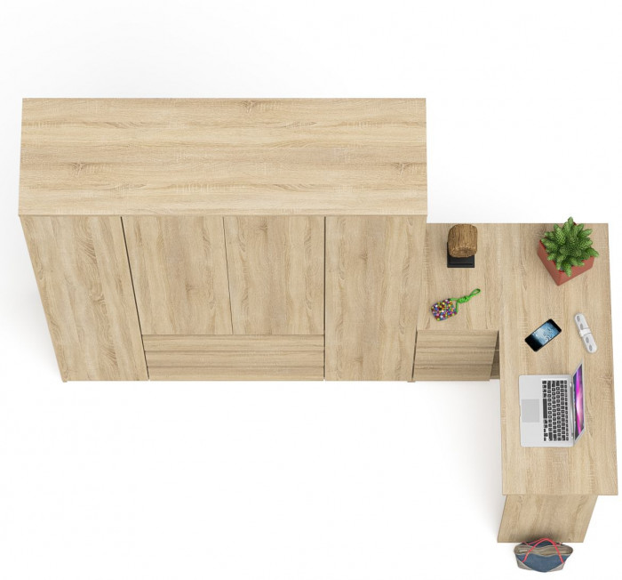 Мори компьютерный стол МС-16 левый + Шкаф МШ1600.1, дуб сонома