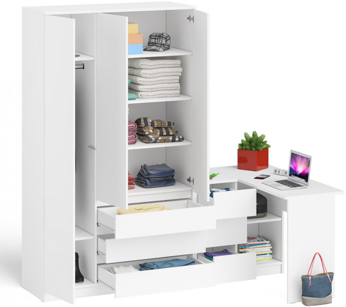 Мори Стол компьютерный МС-16 левый + Шкаф МШ1200.1, цвет белый, ШхГхВ 244,8х84,9х209,6 см., выдвижные ящики слева, НЕ универсальная сборка