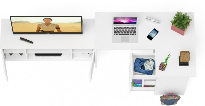 Мори Стол компьютерный МС-16 правый + Тумба МТВ1200.1, цвет белый, ШхГхВ 244,8х84,9х76,6 см., выдвижные ящики справа, НЕ универсальная сборка