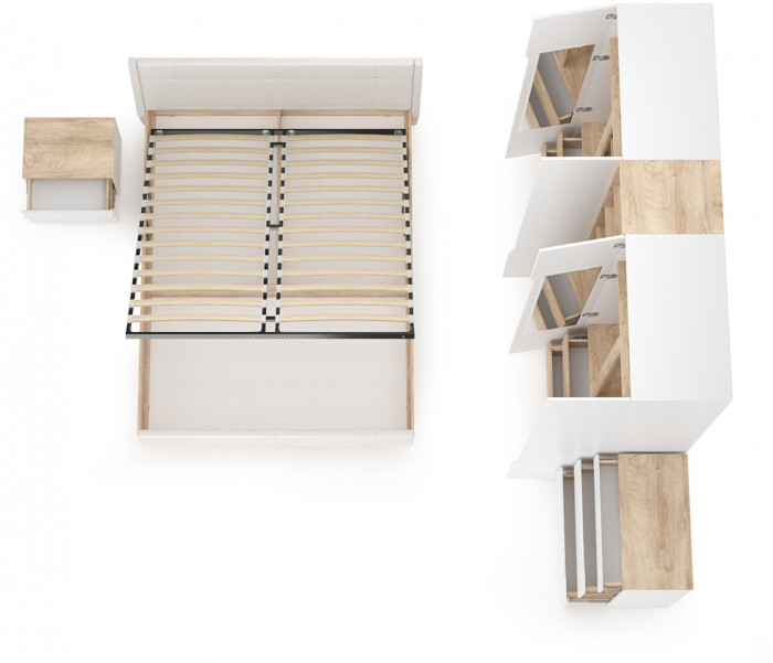 Муссон Спальня № 05, цвет белый/дуб эндгрейн элегантный/искусственная кожа белая, подъёмный ортопед, сп. м. 1600х2000 мм., б/м