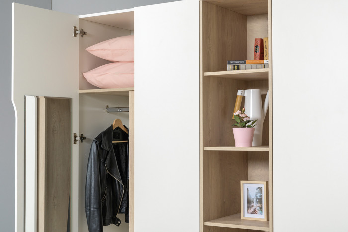 Муссон Спальня № 05, цвет белый/дуб эндгрейн элегантный/искусственная кожа белая, подъёмный ортопед, сп. м. 1600х2000 мм., б/м