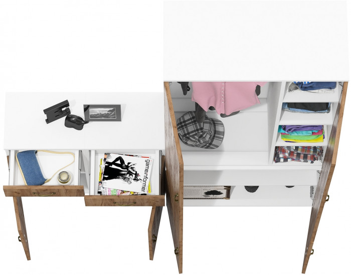 Лидер-8 Шкаф МД 20Б + Тумба МД 3.15 + Тумба МД 3.15, белый шагрень/крафт золото