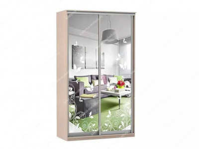 Шкаф купе Модерн 1190х450 2-х дверный 2-х секционный зеркальный с пескоструем №4 ясень