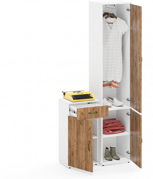 Лидер-8 Пенал МД 21Б + Тумба МД 3.15, цвет белый шагрень/крафт золото, ШхГхВ 80х37,5х190 см., универсальная сборка