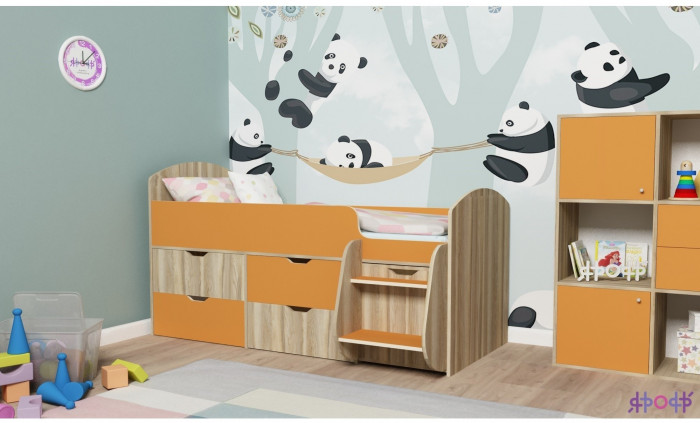 Кровать-чердак Малыш 7 (Дуб молочный/Белое дерево)