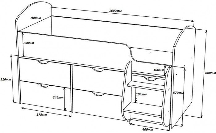 Кровать-чердак Малыш 7 (Дуб молочный/Белое дерево)