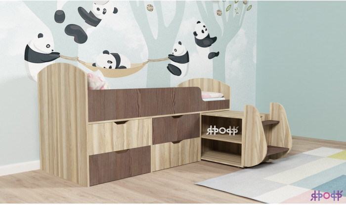 Кровать-чердак Малыш 7 (Дуб молочный/Белое дерево)