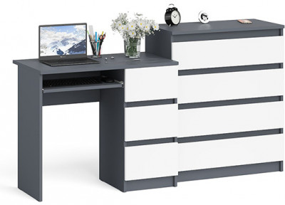 Мори Стол компьютерный МС-6 правый + Комод МК800.4, цвет графит/белый, ШхГхВ 170,4х50х94 см., выдвижные ящики справа, НЕ универсальная сборка