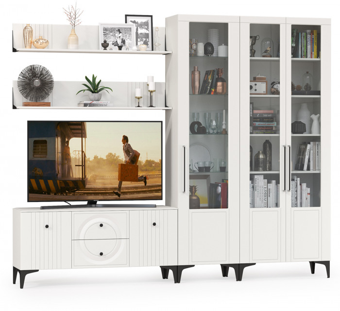 Валенсия Гостиная № 078, ЛДСП белый шагрень/МДФ белый шагрень