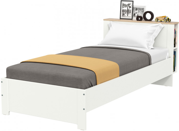 Джастин 11.54 Кровать, цвет белый шагрень/дуб белый эксклюзив, ШхГхВ 94,2х208,1х75,3 см, 900х1900, б/м, осн. есть, матрас до 150 мм, макс. нагр. 80 кг