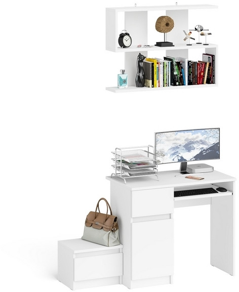 Мори компьютерный стол МС-1 левый + Тумба ТМП400.1 + Полка 900, белый