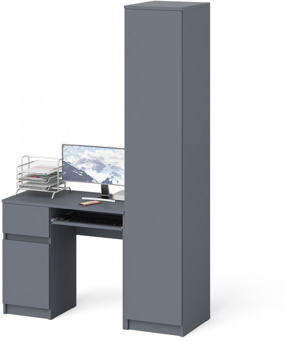 Мори Стол компьютерный МС-1 левый + Пенал МШ400.1, цвет графит, ШхГхВ 130,4х50,4х209,6 см., выдвижной ящик слева, НЕ универсальная сборка